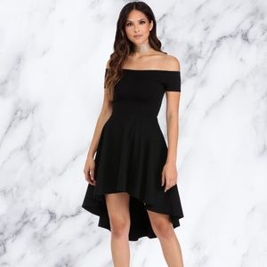 🖤Elegant Off-the-Shoulder High-Low Black Dress